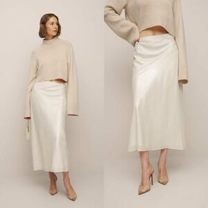 Reformation Layla Midi Slip Skirt Smokey | Metallic Ivory Shimmer 4